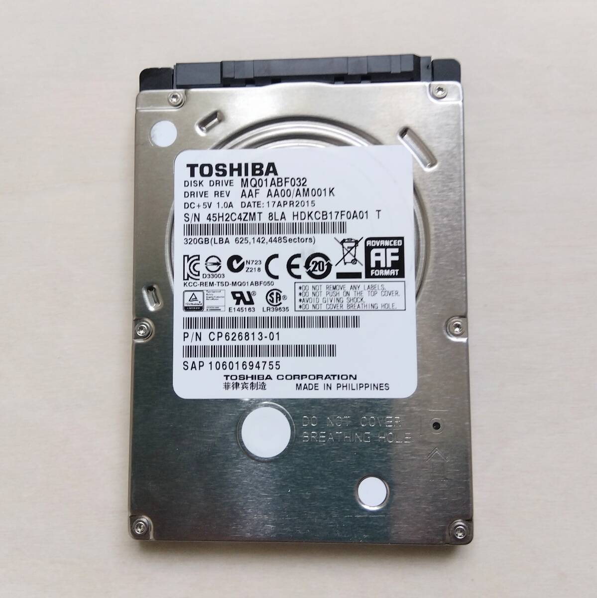 【85】320GB HDD SATA 2.5インチ 東芝 MQ01ABF032 ハードディスクドライブ_画像1