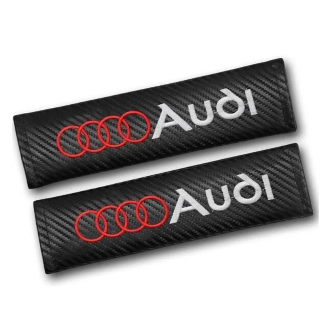 2個セット Audi アウディ カーボンファイバー シートベルトパッド シートベルトカバー ショルダーパッド ロゴ刺繍 f_画像2