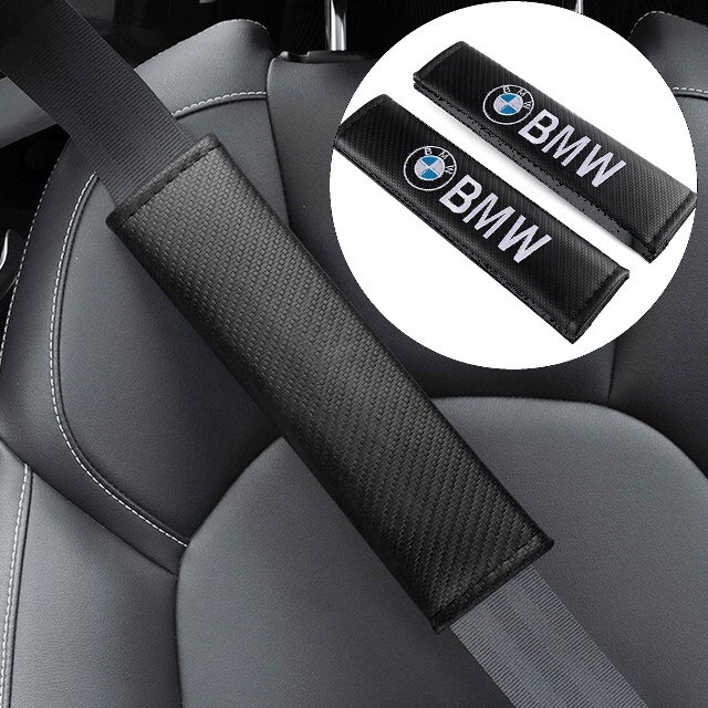 2個セット BMW ビーエムダブリュー カーボンファイバー シートベルトパッド シートベルトカバー ショルダーパッド ロゴ刺繍 b_画像3
