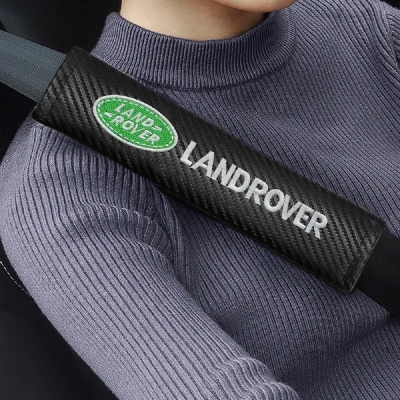 2個セット LANDROVER ランドローバー カーボンファイバー シートベルトパッド シートベルトカバー ショルダーパッド ロゴ刺繍 f_画像4