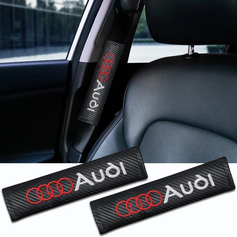 2個セット Audi アウディ カーボンファイバー シートベルトパッド シートベルトカバー ショルダーパッド ロゴ刺繍 d_画像6