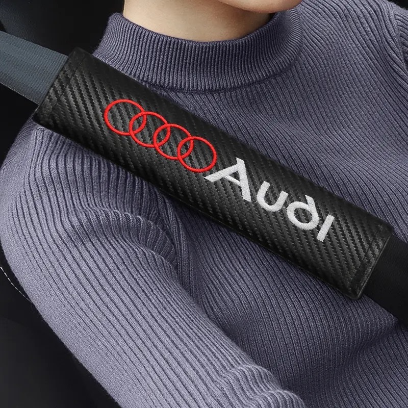 2個セット Audi アウディ カーボンファイバー シートベルトパッド シートベルトカバー ショルダーパッド ロゴ刺繍 d_画像5