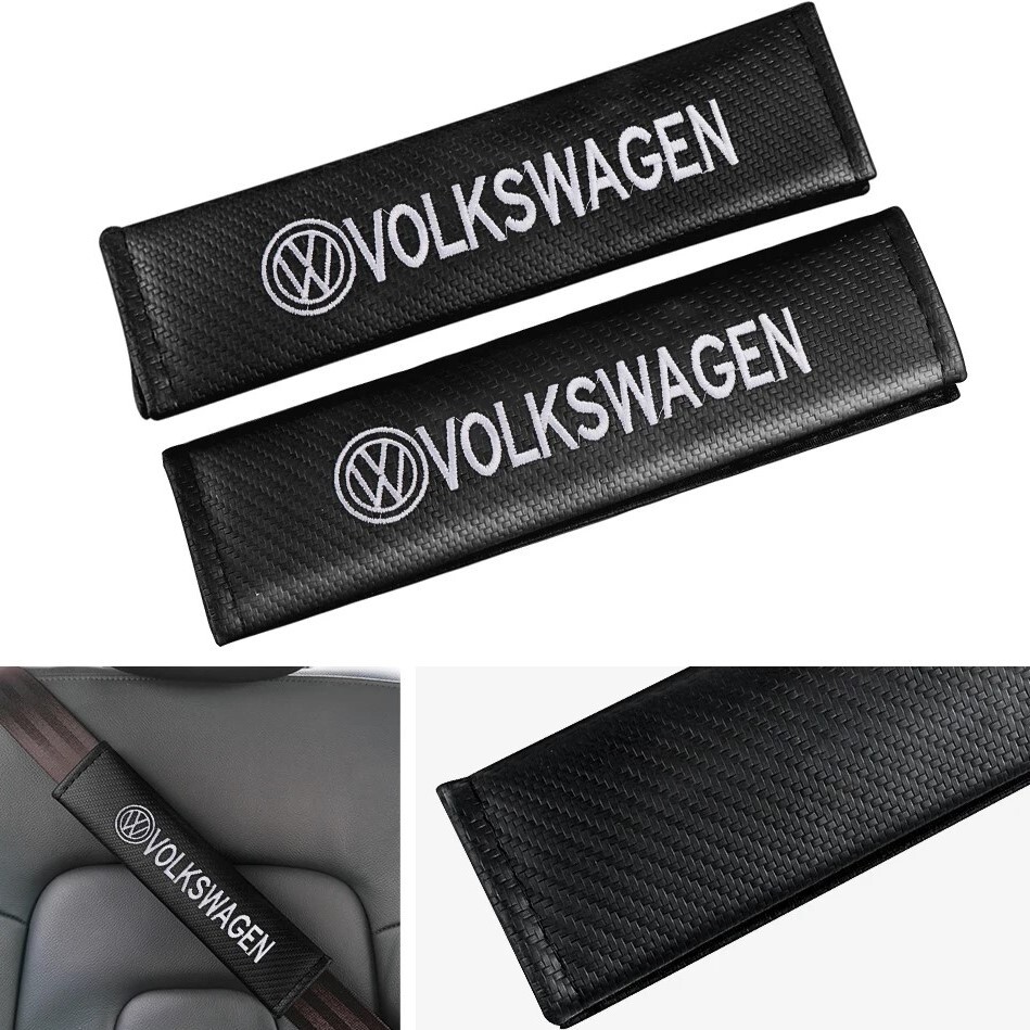 2個セット Volkswagen フォルクスワーゲン カーボンファイバー シートベルトパッド シートベルトカバー ショルダーパッド ロゴ刺繍 e_画像7