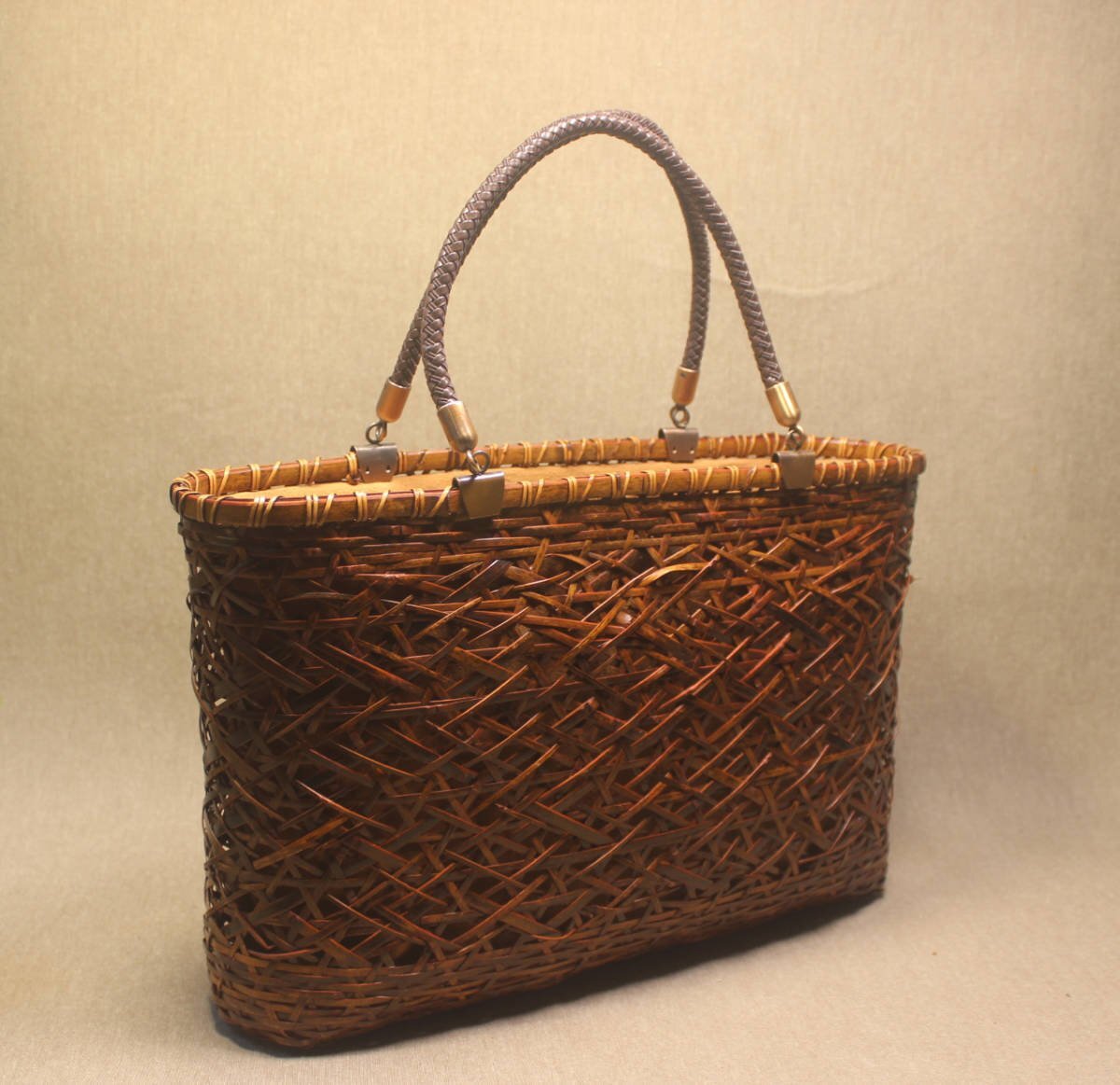  beautiful goods * nature bamboo. braided up basket back handmade basket pretty shopping basket *