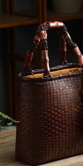  new arrival * bamboo braided bag diagonal .. retro bamboo bag tea person handbag kung fu tea utensils storage basket 