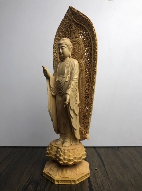 最新作★極上の木彫★仏像★彫刻 木彫 阿弥陀仏立像★高28cmの画像2