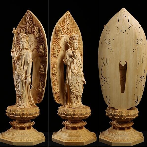  finest quality goods # month light . sound bodhisattva . image total hinoki cypress material Buddhism handicraft tree carving Buddhism precise sculpture ... finishing goods height 42.5cm