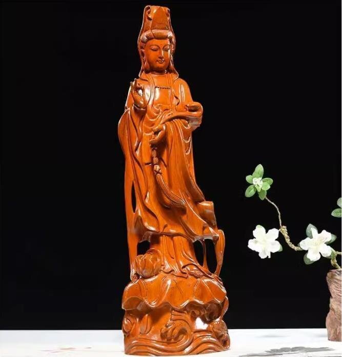  beautiful goods * Buddhism fine art tree carving Buddhist image precise skill tree carving chinese quince tree natural tree ornament . sound bodhisattva image Buddhist image height 50cm