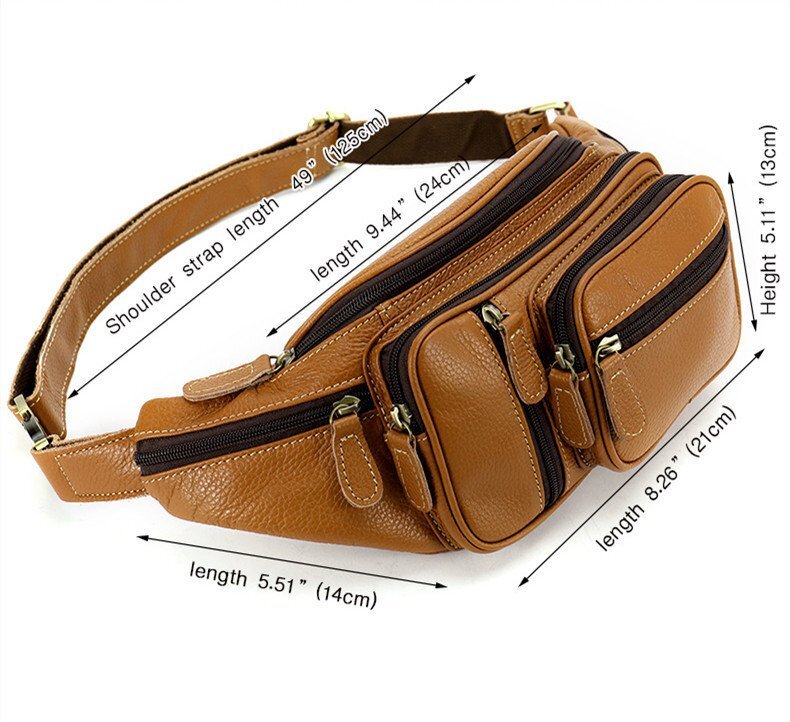  body bag men's original leather Brown diagonal .. one shoulder bag outdoor good-looking waist bag mobile storage 