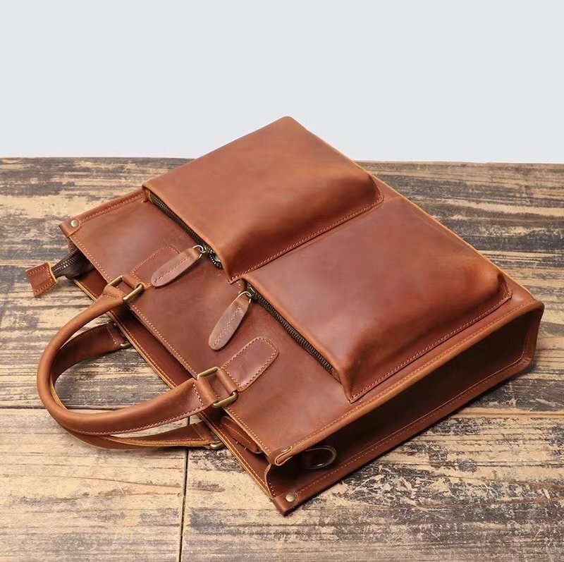  high quality * worker handmade hand dyeing cow leather hand made men's original leather business bag briefcase cow leather leather commuting bag handbag bag business trip 