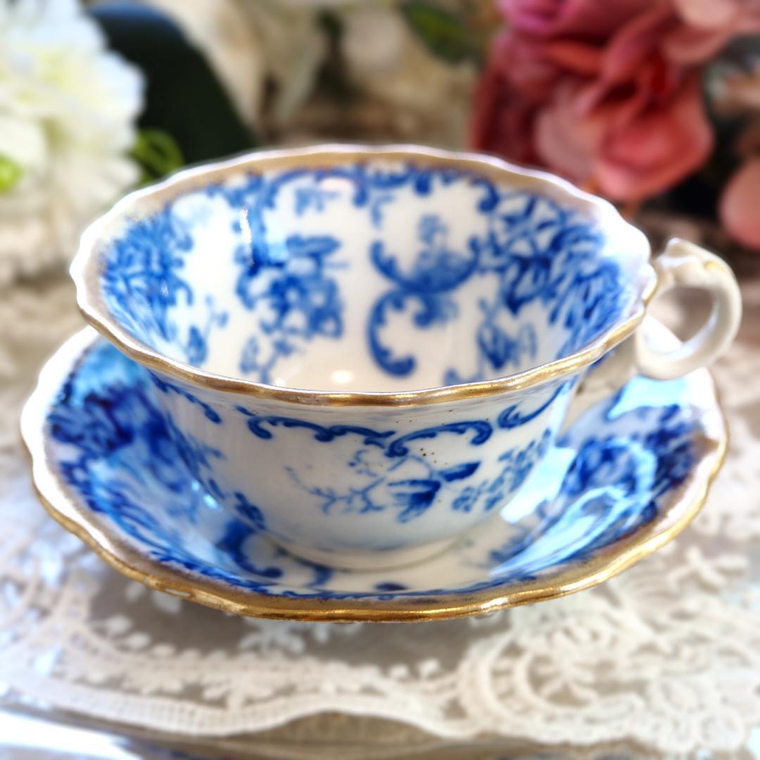 英国アンティーク　コウルドン　1890年頃　ブルーホワイト　カップ＆ソーサーC