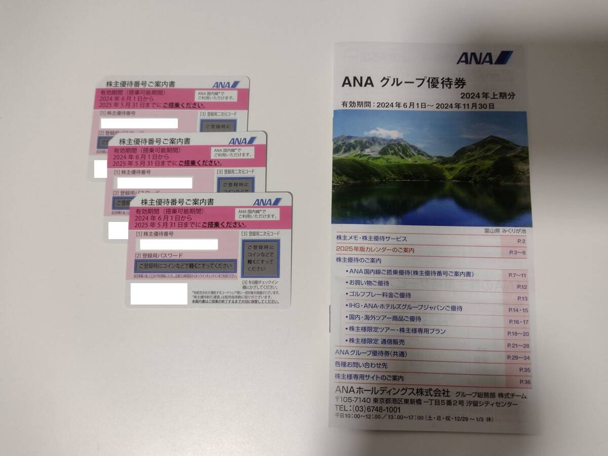 ★送料無料★ANA 株主優待券3枚+ANAグループ優待券1冊 ■2024/6/1～2025/5/31_画像1