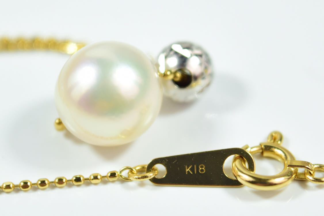 雑誌で紹介された N112 美品 アコヤ真珠8mm K18 シンプルネックレス 2 アコヤ真珠
