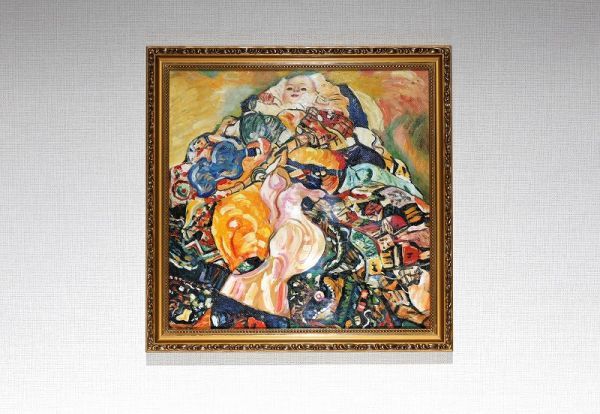 油絵 人物画『赤子(ゆりかご)』-クリムト 肉筆1点物 ☆アクリル板付