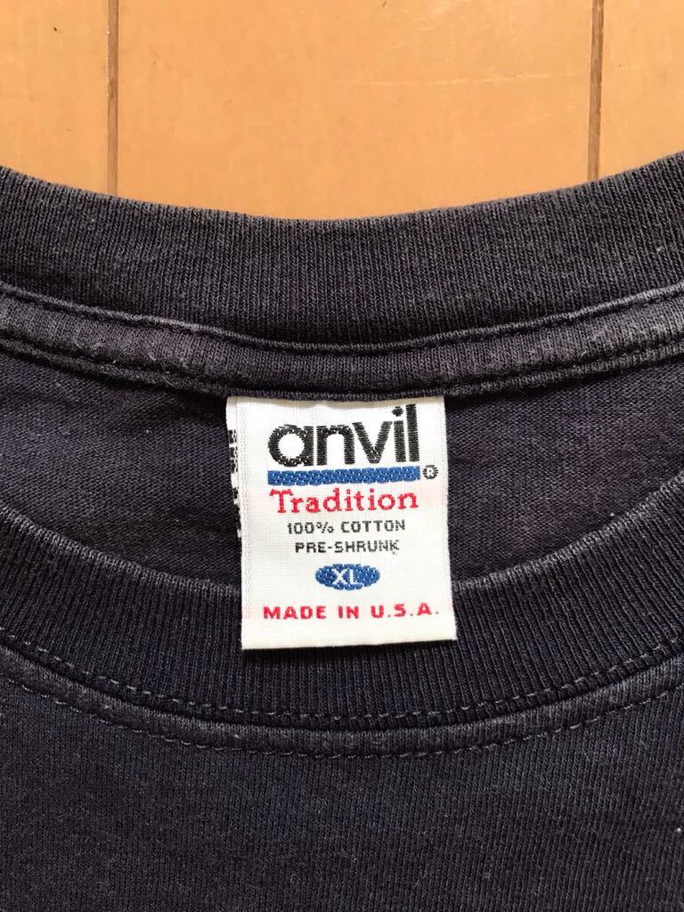 USA производства Anne Bill anvil Vintage Vintage футболка America производства б/у одежда вышивка бирка American Casual одноцветный темно-синий XL размер 