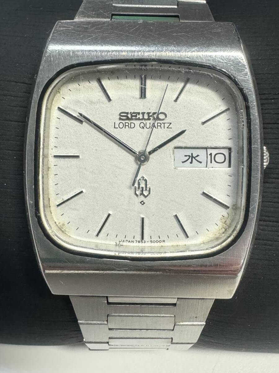 Ｌ456腕時計　SEIKO/セイコー　LORD QUARTS/ロード　クォーツ　G7853-5000 デイデイト　3針　スクエア　ホワイト　白文字盤　アンティーク_画像1