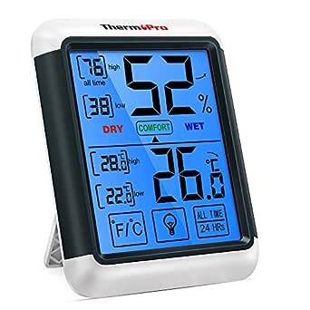 ThermoProサーモプロ 湿度計デジタル 温湿度計室内 LCD大画面温度計 最高最低温湿度表示 タッチスクリーンとバックライト_画像1