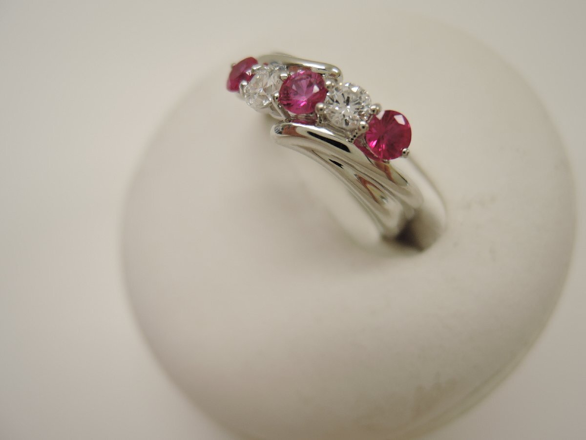 【新品磨き済】Pt プラチナ ルビー0.45ct ダイヤ0.24ct 指輪 リング サイズ12号 ジュエリー アクセサリー レディース NBJ_画像2