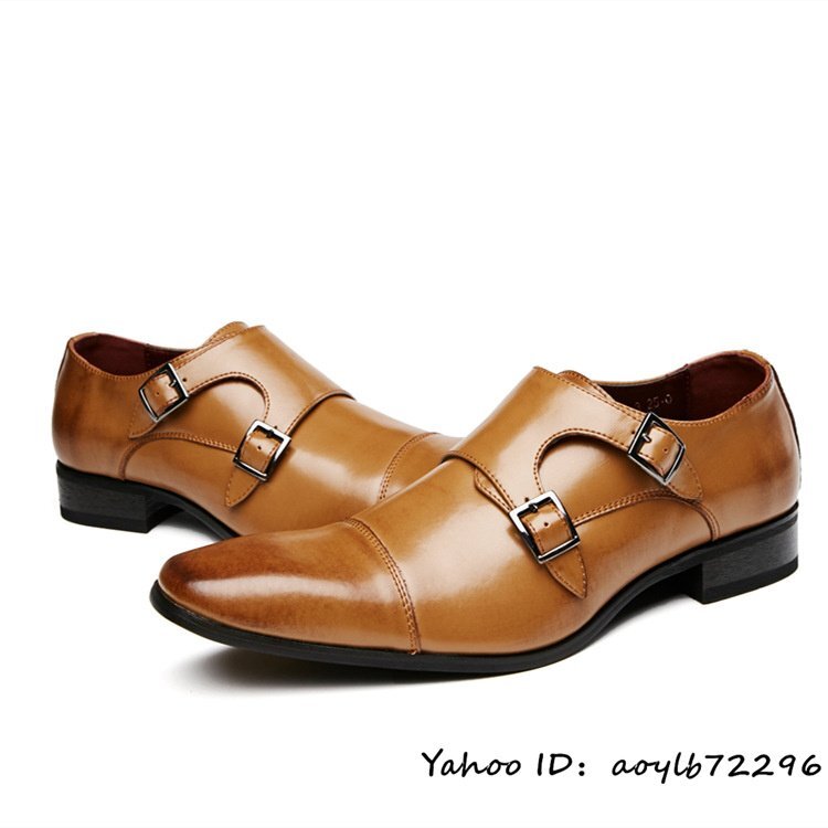 新品特売■ビジネスシューズ メンズ 牛革 レザーシューズ モンクストラップ シークレット 革靴 フォーマル 紳士靴 快適 ブラウン 25.5cmの画像3