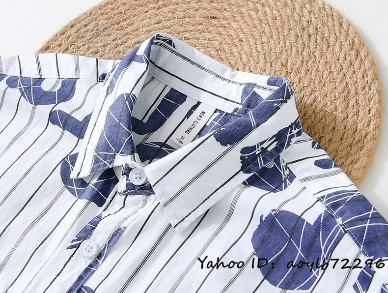 アロハシャツ 半袖シャツ メンズ 新品 メンズ ストライプ柄 切替 コットンシャツ 個性 夏 サマー 清涼感 カジュアル 心地良し ブルー XL_画像3