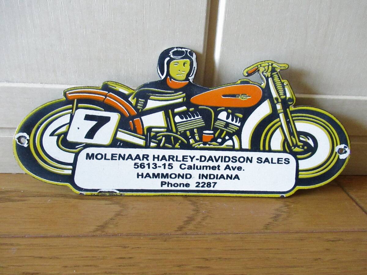 アメリカンビンテージ ホーロー看板 ハーレーダビッドソン バイクディーラー ／ Vintage HARLEY-DAVIDSON bike dealer Steel Sign_画像1