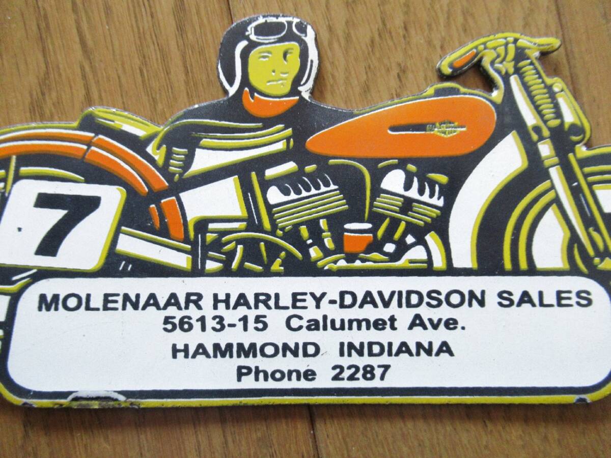アメリカンビンテージ ホーロー看板 ハーレーダビッドソン バイクディーラー ／ Vintage HARLEY-DAVIDSON bike dealer Steel Sign_画像4