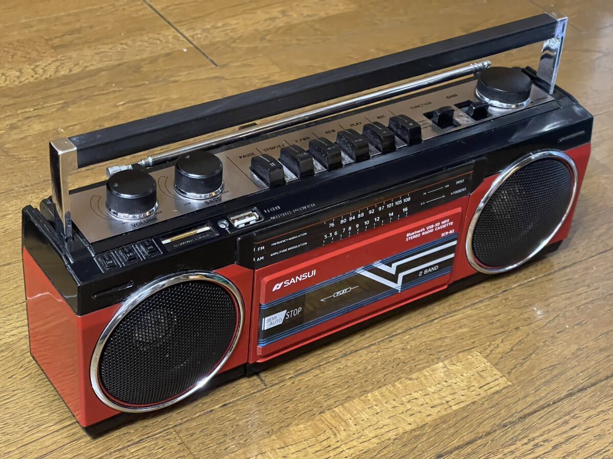 do cow n car SANSUI Sansui Showa Retro stereo radio-cassette red color SCR-B2 red color used junk 