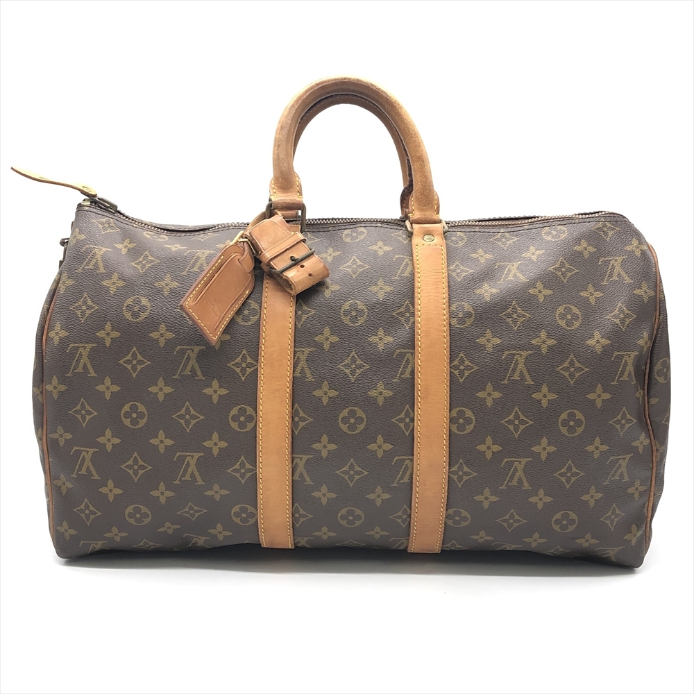 ルイヴィトン LOUIS VUITTON キーポル45 M41428 ボストンバッグ モノグラム キャンバス ヌメ革 ブラウン 823SA レディース_画像1