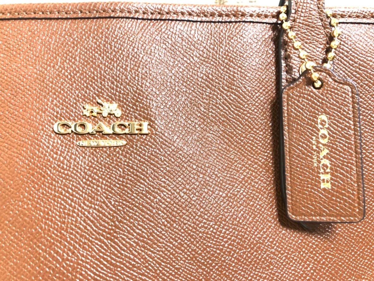 COACH コーチ PVC トートバッグ ショルダー 肩掛け ブラウン/ゴールド金具 _画像7