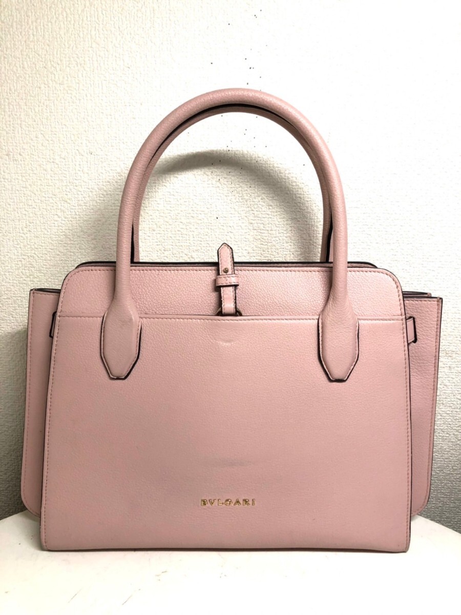 【中古美品】BVLGARI ブルガリ ブルガリ アルバ ハンドバッグ レザー ライトピンク系/ブラック/ゴールド金具 の画像2