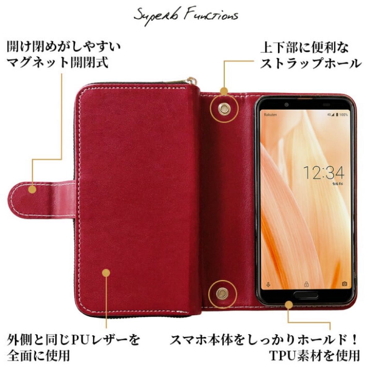 【ジャンク品】スマホケース 手帳型 財布付き ポーチ付き ネイビー シンプル