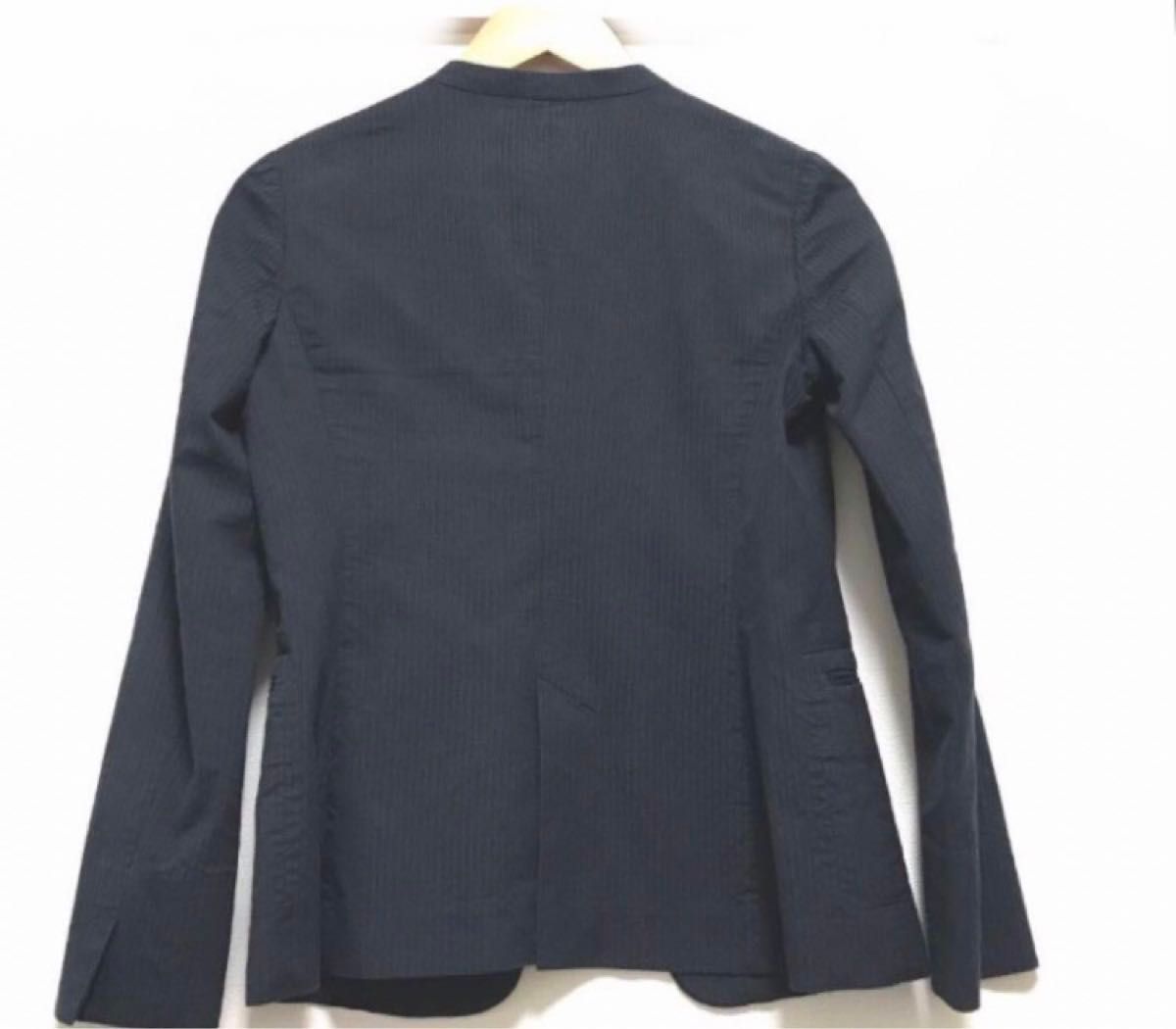 美品 ユナイテッドアローズ ノーカラーシンプルスーツ濃紺 38/40 裏地付き ユナイテッドアローズ ノーカラージャケット ネイビー 38 春夏