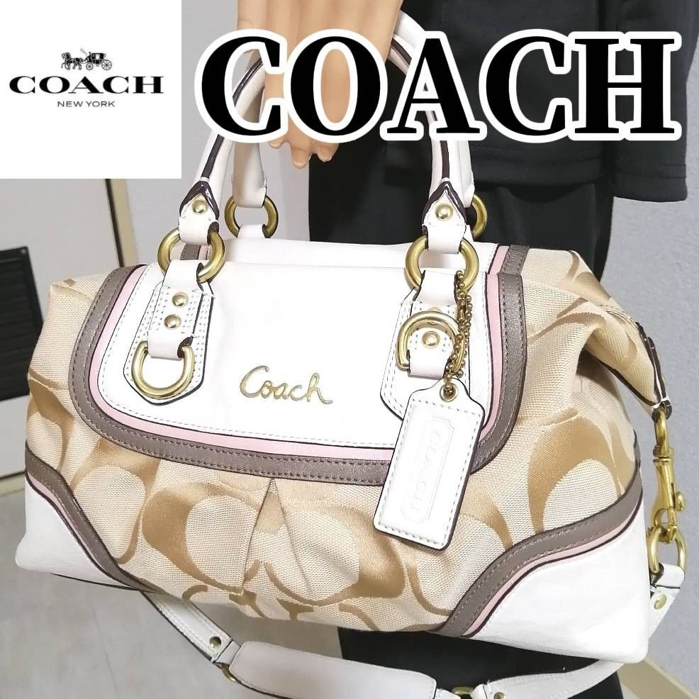 【人気の2wayバッグ】 COACH　 コーチ　 ハンドバッグ　  キャンバス　 レザー　ハンドバッグ　