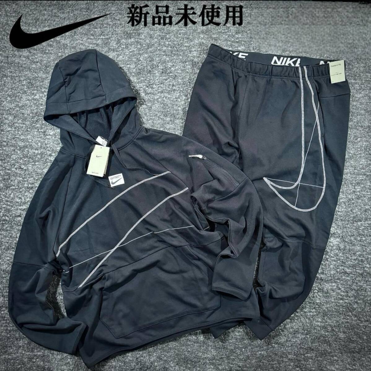 新品未使用 NIKE Lサイズ ナイキ スウェット セットアップ 上下 パーカー ジョガーパンツ ビックロゴ デカロゴ ブラック 黒 正規品_画像1