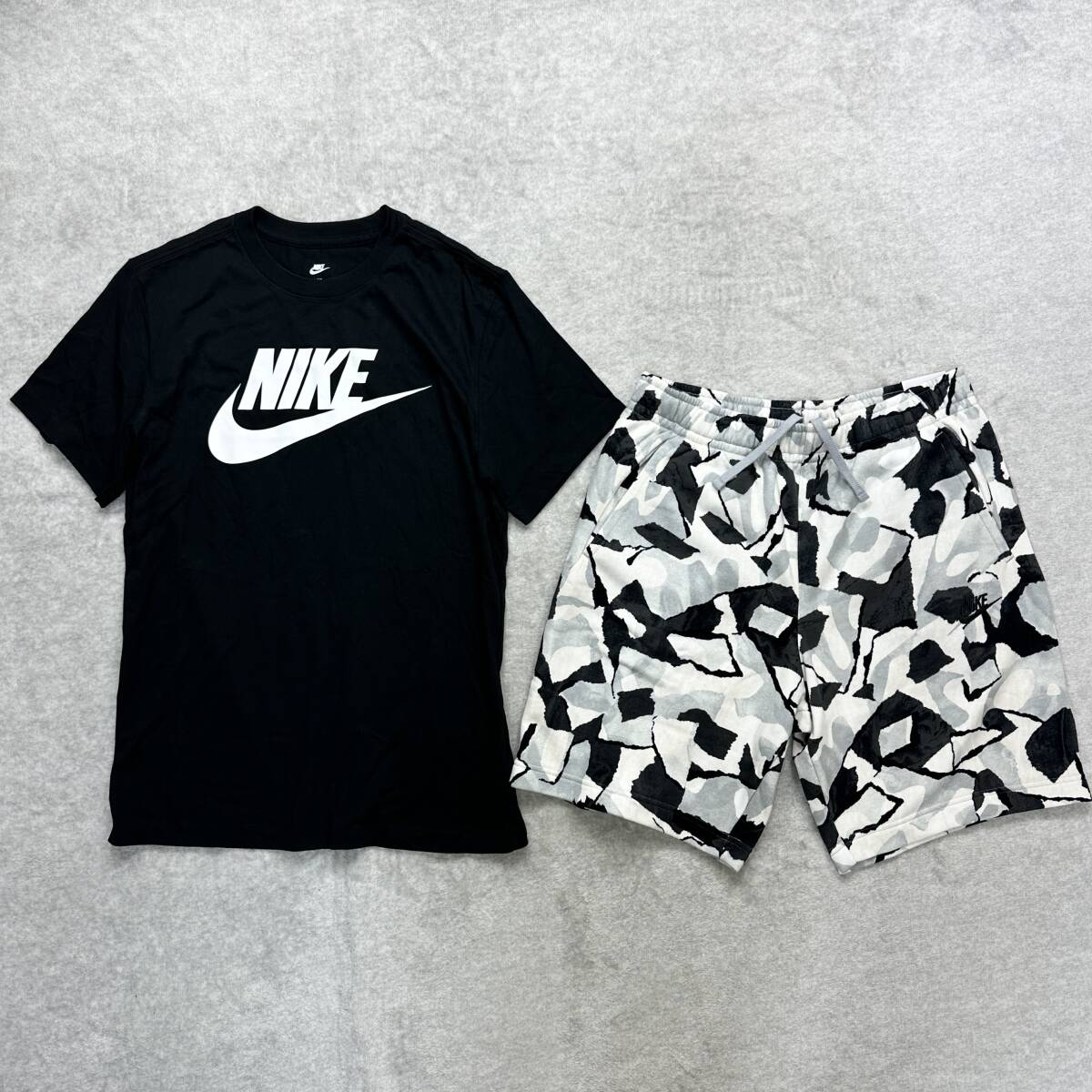 新品未使用 NIKE XLサイズ ナイキ セットアップ Tシャツ ハーフパンツ カットソー 人気ロゴ 定番 ショーツ ブラック 黒 スウェット 正規品