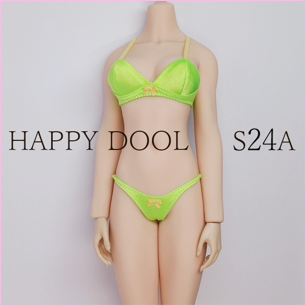 TBLeague 【Happy Doll】S24A 蛍光ライムグリーンサテンブラセット /リボン黄色 下着 1/6 Phicen ファイセンの画像2
