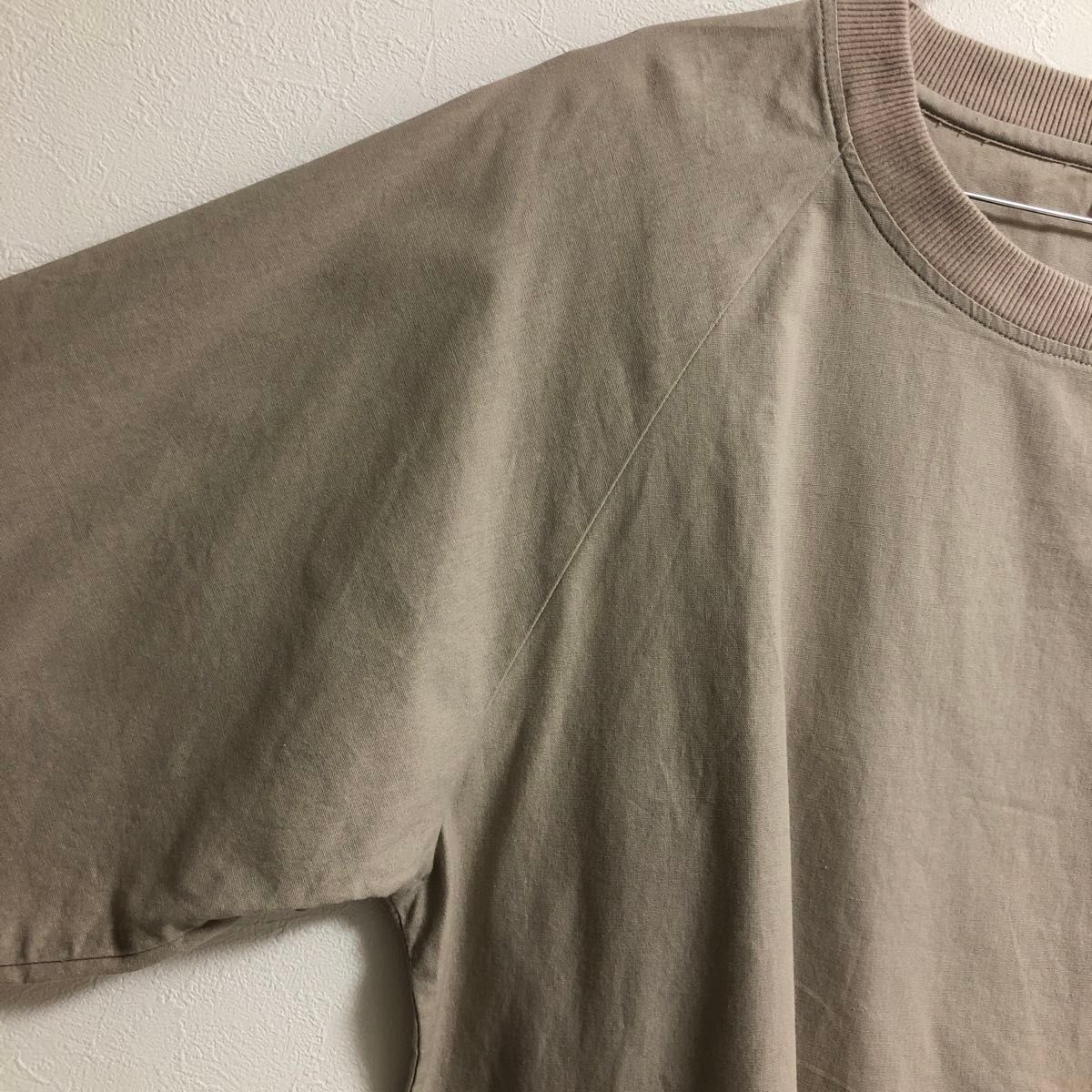 無印良品 布帛五分袖Tシャツ M-L　ベージュ　インド綿　洗いざらし　カットソー
