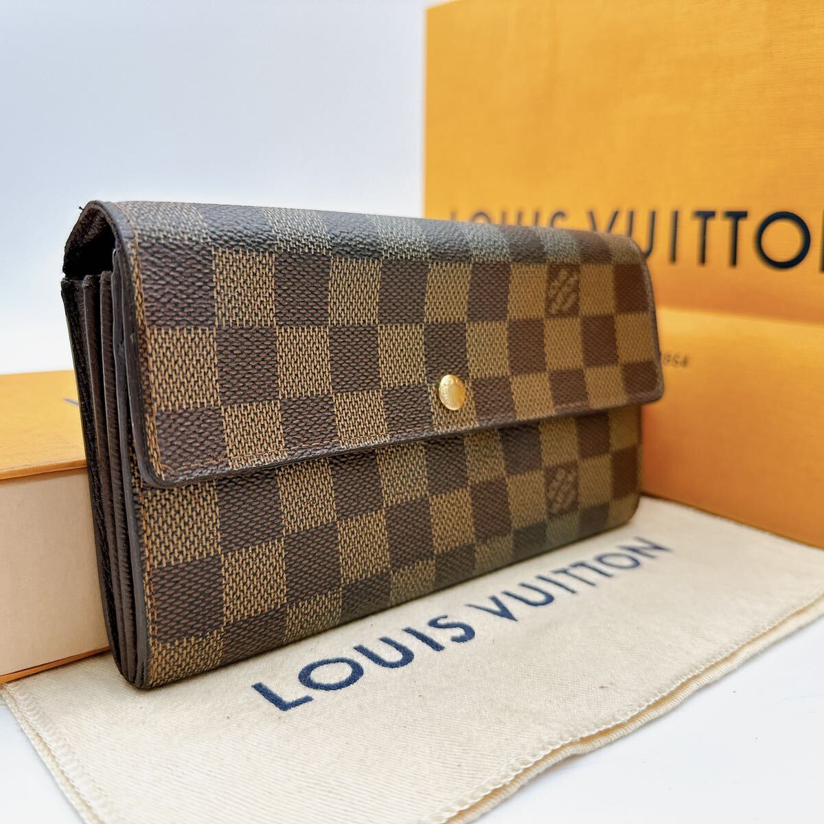 2826【美品】LOUIS VUITTON ルイヴィトン ダミエ ポルトフォイユ サラ 二つ折り財布 長財布 ウォレット N61734CA0065_画像1