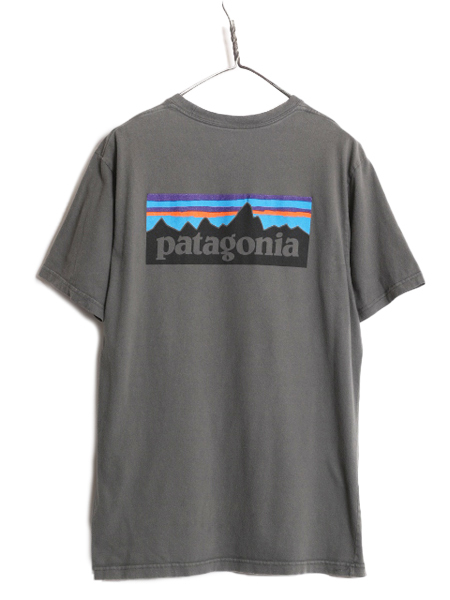 16年製 パタゴニア ポケット付き 両面 プリント 半袖 Tシャツ メンズ L / Patagonia アウトドア ポケT P-6 ボックスロゴ バックプリント 灰_画像1