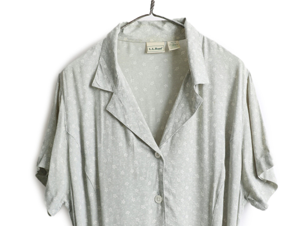 超美品 90s ワンピース シャツ 半袖 レーヨン 100% エルエルビーン 女性用