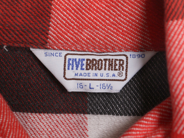 70s 80s USA製 ファイブブラザー チェック 長袖 ヘビー フランネル シャツ メンズ L 古着 ヴィンテージ FIVE BROTHER ネルシャツ コットン_画像5