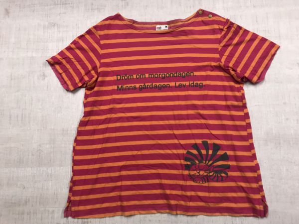 ワコール Wacoal × リサラーソン LISA LARSON ボーダー Aライン イラスト プリント 半袖Tシャツ カットソー レディース L ピンク/オレンジ