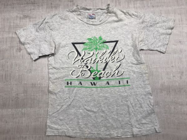 USA製 SOF TEEハワイ hawaii ワイキキ Waikiki スーベニア オールド 90s 古着 霜降り 半袖Tシャツ カットソー メンズ M ライトグレー_画像1