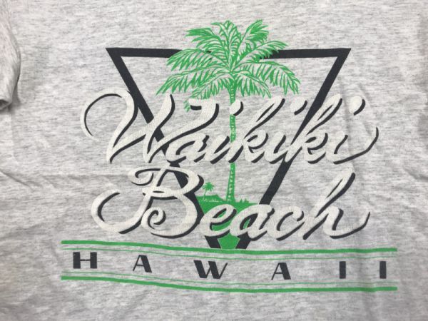 USA製 SOF TEEハワイ hawaii ワイキキ Waikiki スーベニア オールド 90s 古着 霜降り 半袖Tシャツ カットソー メンズ M ライトグレー_画像3