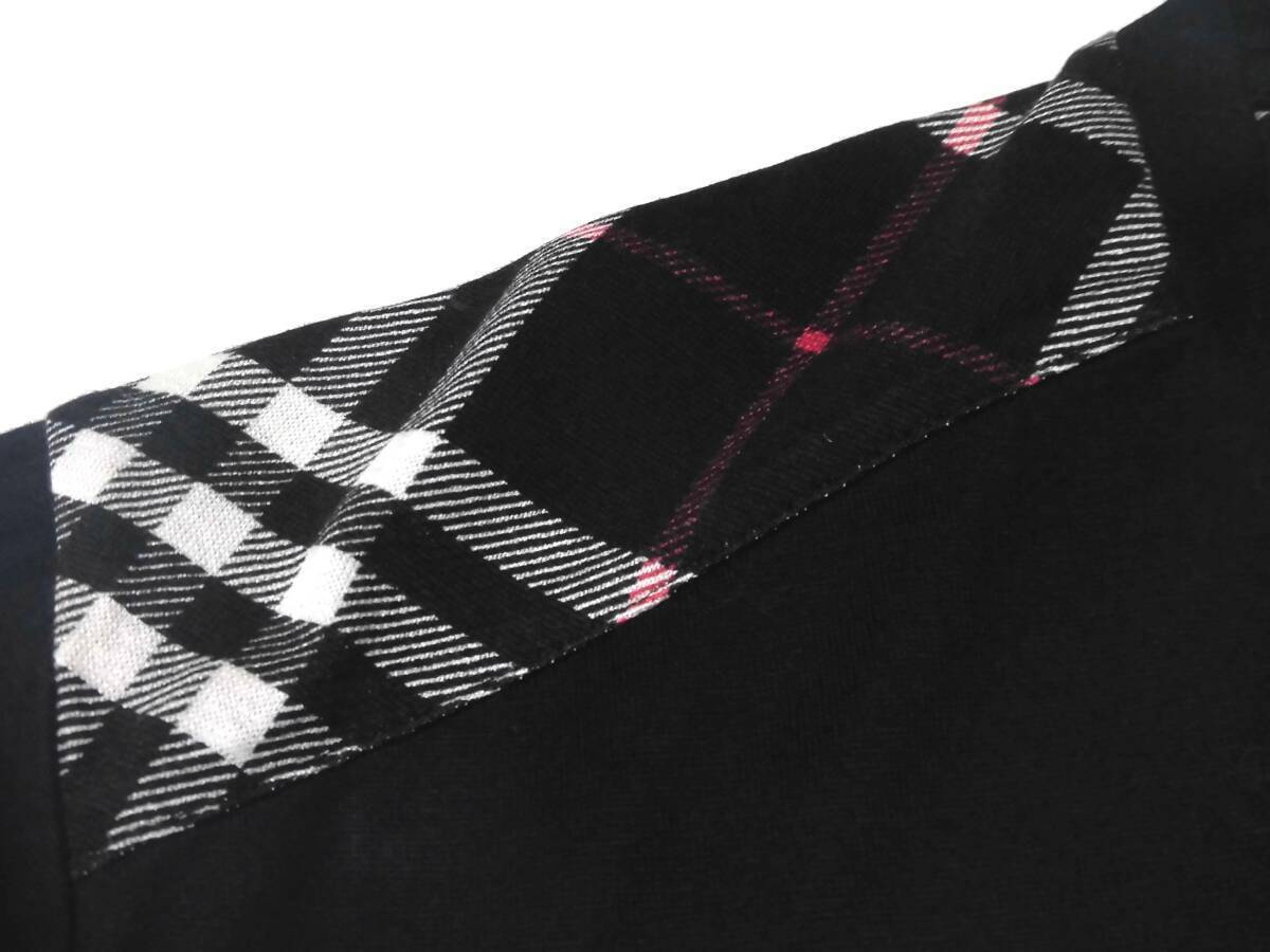大人気 L(3)美品 バーバリーブラックレーベル BURBERRY BLACK LABEL ホース刺繍 ショルダーノバチェックデザイン Vネックカットソー 日本製_画像4