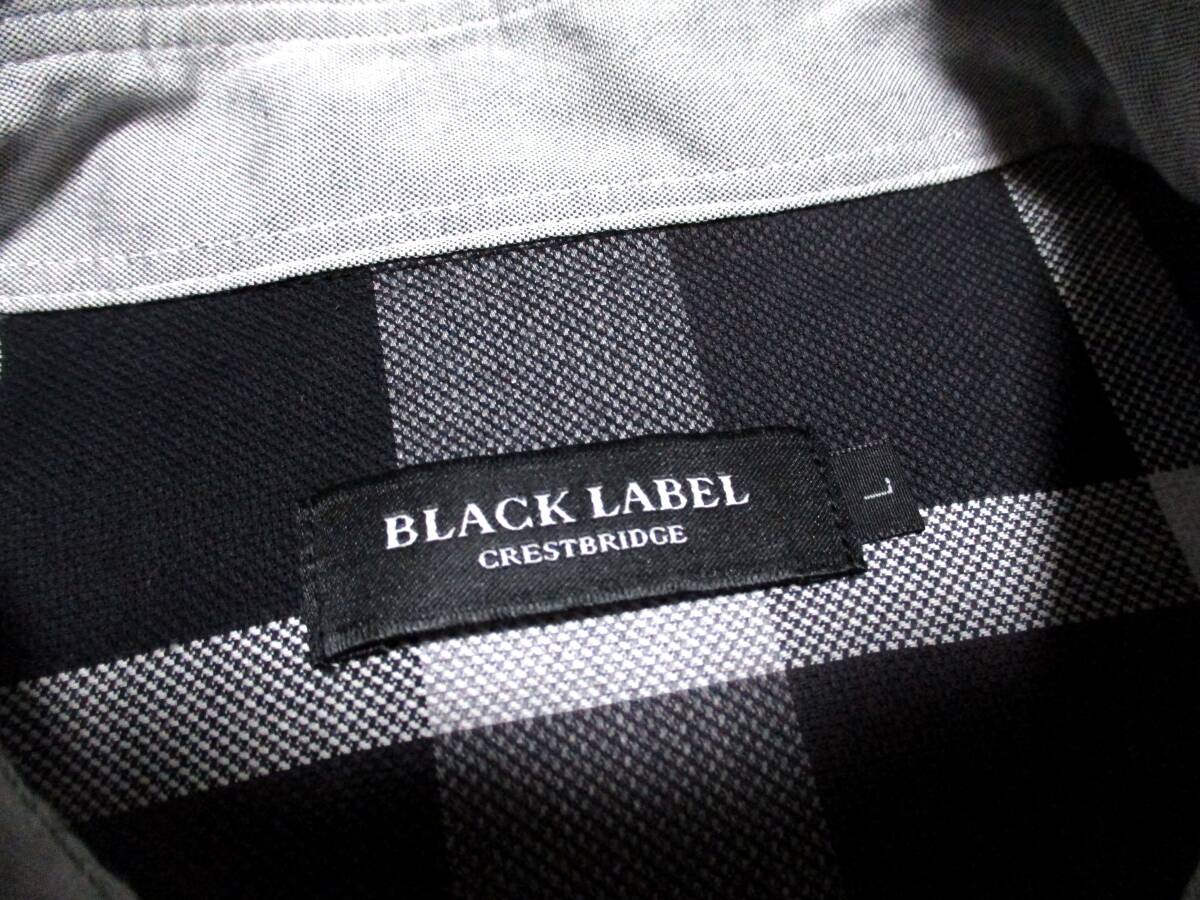 大人気 L 美品 ブラックレーベルクレストブリッジ BLACKLABEL CRESTBRIDGE 襟首・袖口裏CBチェック柄 パッチワークデザイン 9分袖 シャツ