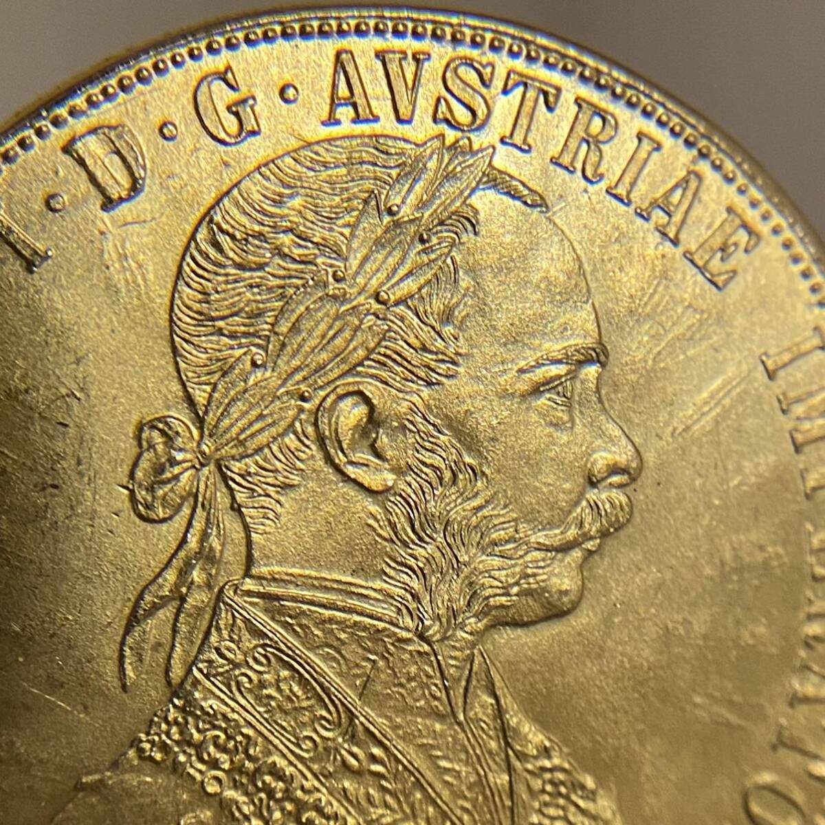 金貨 オーストリア帝国 硬貨 古銭 約14.71g フランツ・ヨーゼフ 1 世 1877年 クラウン 国章 紋章 双頭の鷲 4ダカット コイン 海外硬貨 の画像3
