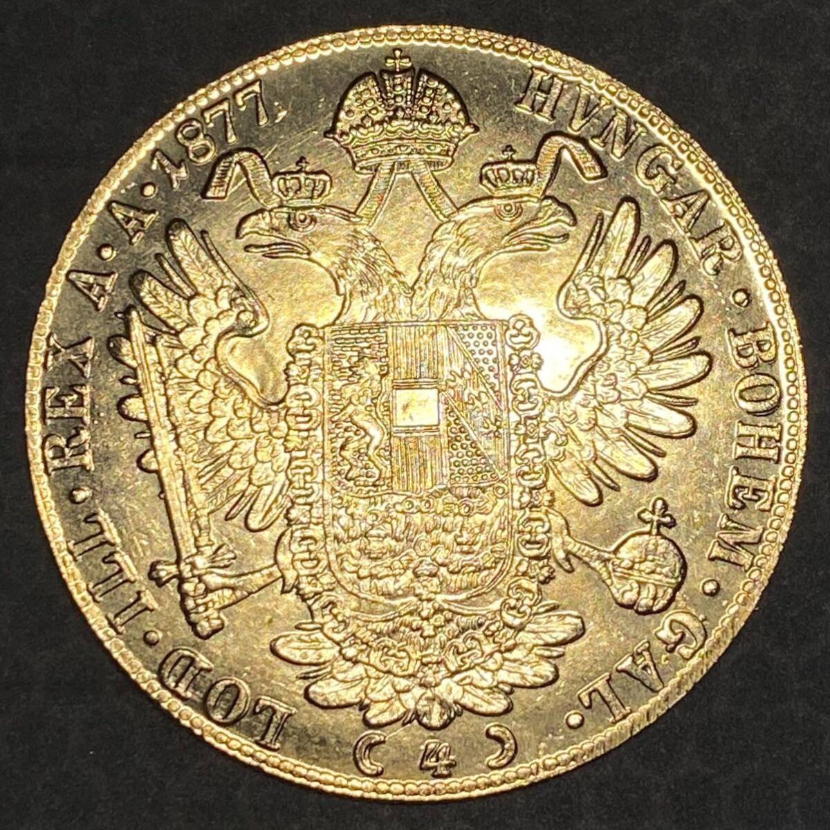 金貨 オーストリア帝国 硬貨 古銭 約14.71g フランツ・ヨーゼフ 1 世 1877年 クラウン 国章 紋章 双頭の鷲 4ダカット コイン 海外硬貨 の画像2