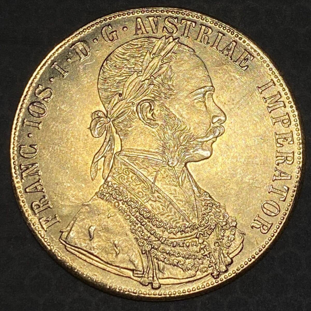 金貨 オーストリア帝国 硬貨 古銭 約14.71g フランツ・ヨーゼフ 1 世 1877年 クラウン 国章 紋章 双頭の鷲 4ダカット コイン 海外硬貨 の画像1