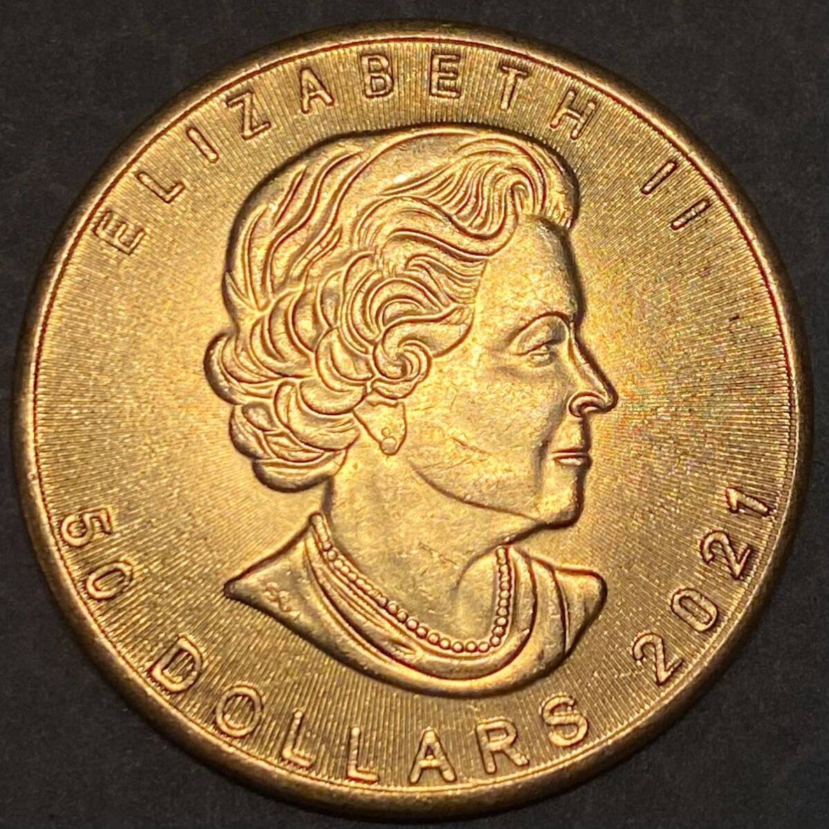 金貨 カナダ古銭 メープル金貨 参考品 約10.38g 2021 一円貨幣 硬貨骨董品コインコレクションの画像2